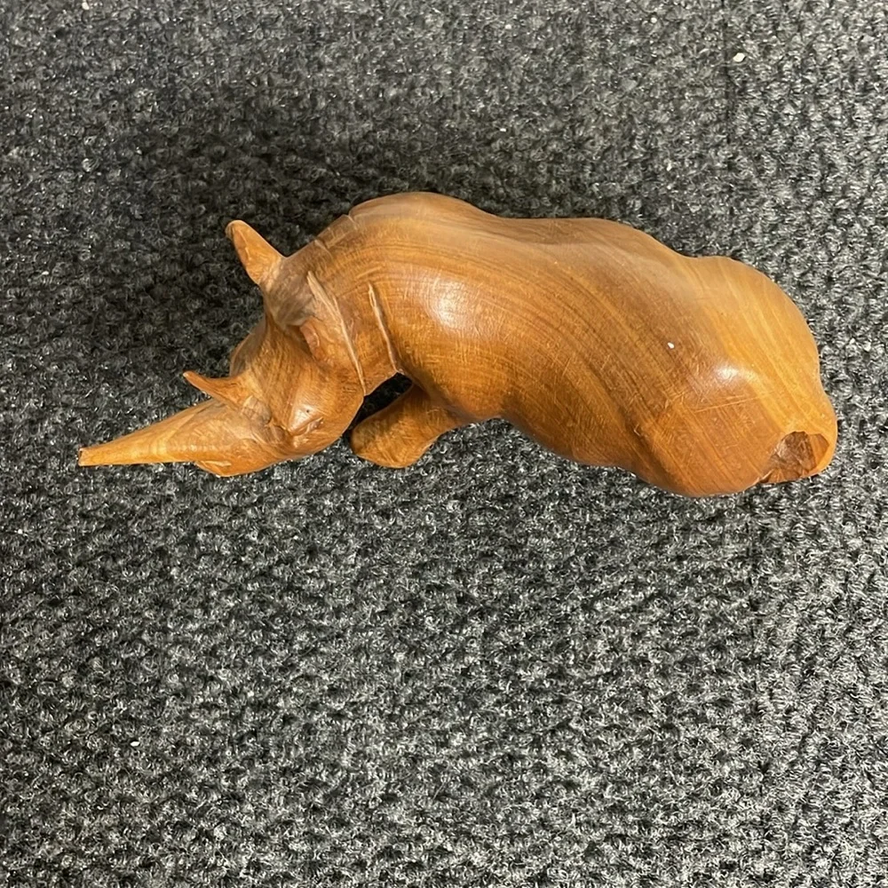Handcrafted Wooden Rhinoceros Sculpture African Wild Game Solid Wood - Picture 2 of 6